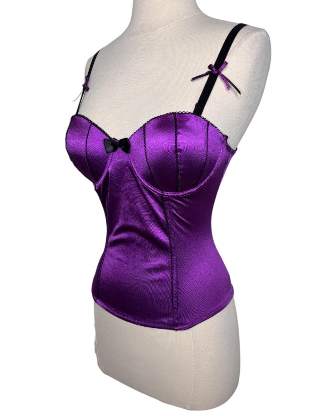 Morbid Threads Y2K Purple Satin Underwire Push Up Bows Corset Top Size 34C - Picture 6 of 12